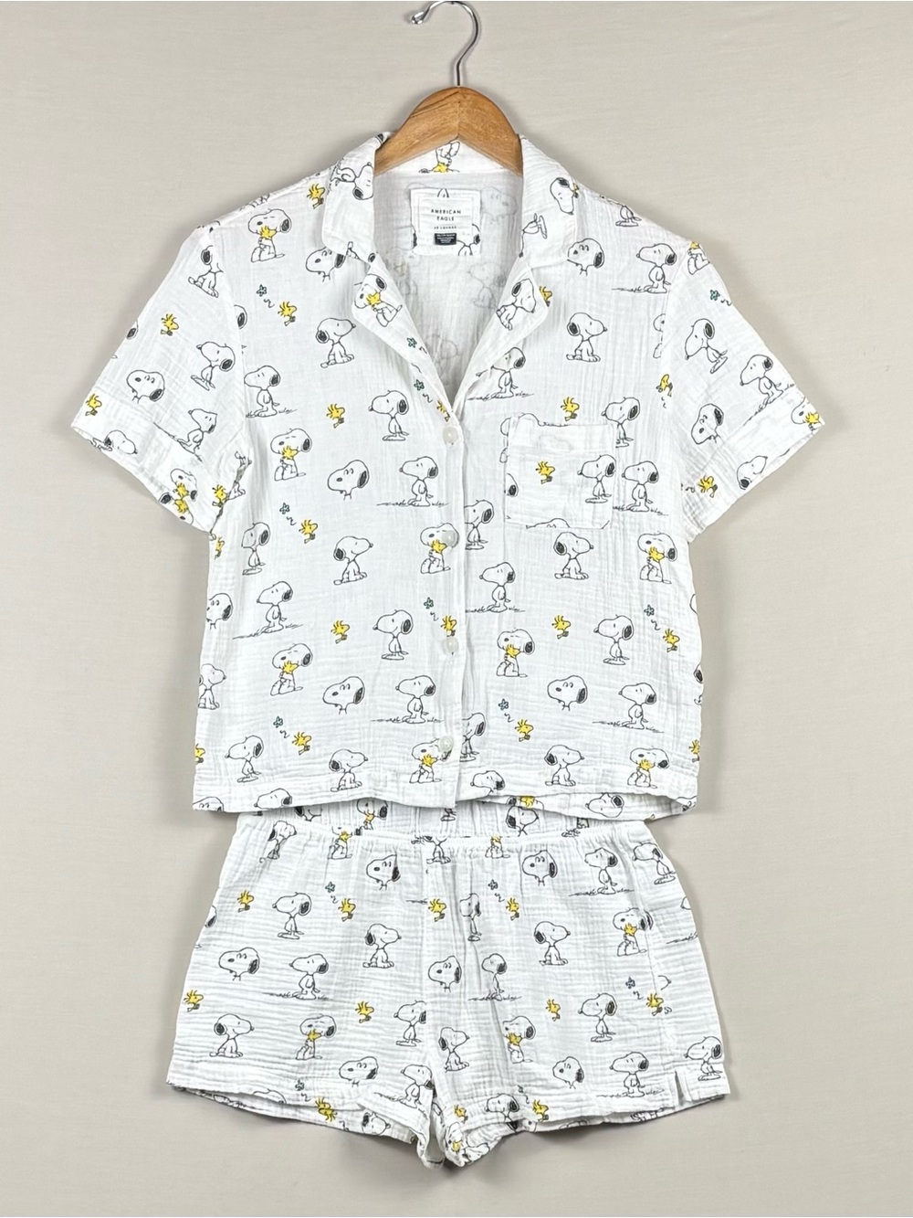 American Eagle Peanuts Snoopy Woodstock Cotton Gauze Pajama Set XS